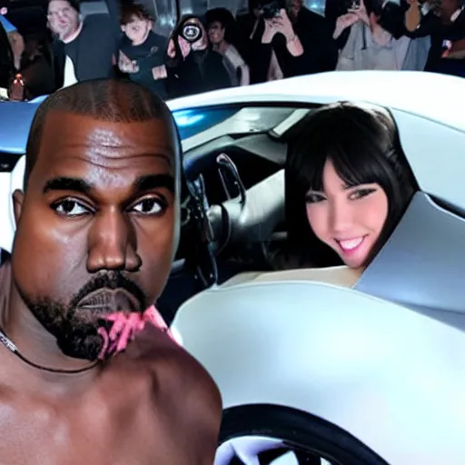 Image similar to kanye west and an anime girl driving a lamborghini