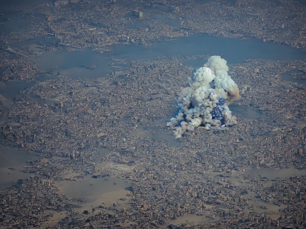 Image similar to a nuclear explosion, bird's eye view, high quality, photo