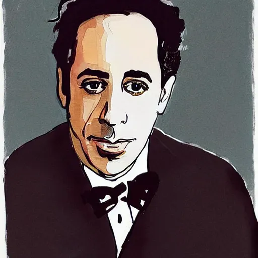 Prompt: beautiful portrait of Jerry Seinfeld by Milo manara and David downton