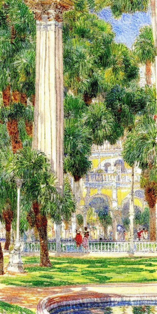 Prompt: Parque triana in Seville in the style of Childe Hassam