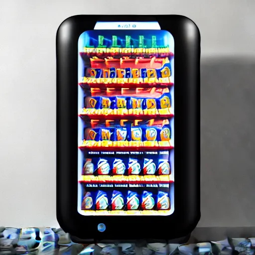 Image similar to award winning product photography of a sleek, futuristic, minimalist vending machine designed by apple, studio lighting, white background, 8 k, ultra detailed,