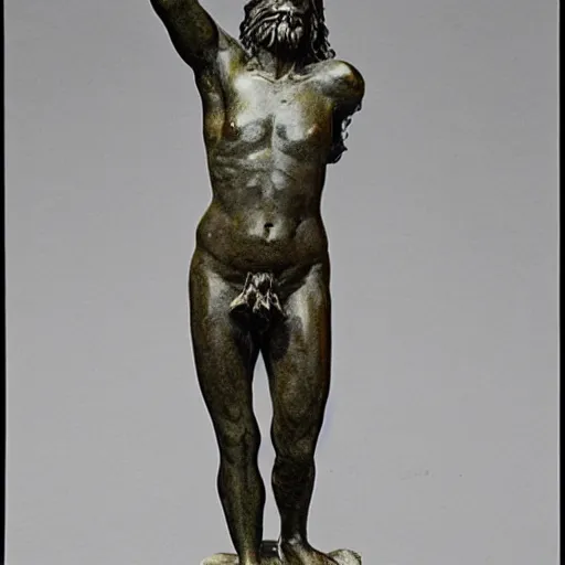 Image similar to Une statue monumentale en plein-pied de Gandalf, contrapposto, bronze poli, fonte à la cire perdue, Musée du Louvre catalog