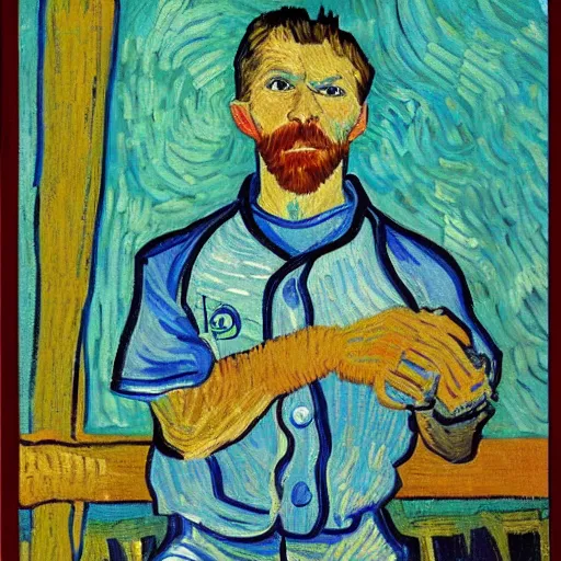 Image similar to a van gogh style painting of an baseball player