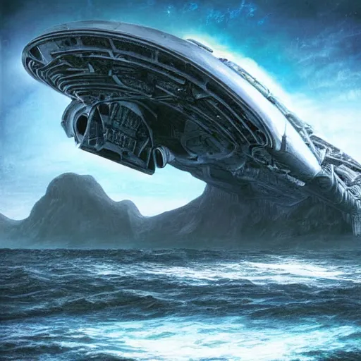 Prompt: « alien ship, crashed, island, realistic »