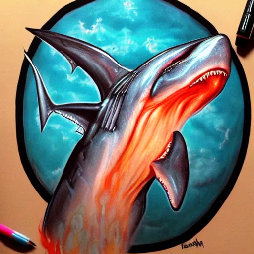 Image similar to flaming sharknado, highly detailed, realistic, trending on art station