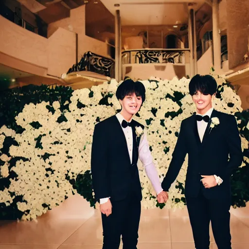 Image similar to taekook getting married in las vegas, 8 k, ultra realistic