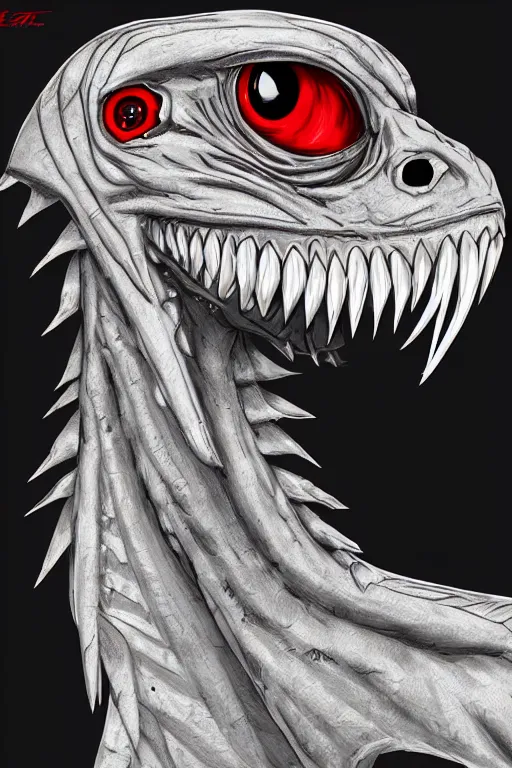 Image similar to a white raptor with red eyes, highly detailed, digital art, sharp focus, trending on art station, anime art style