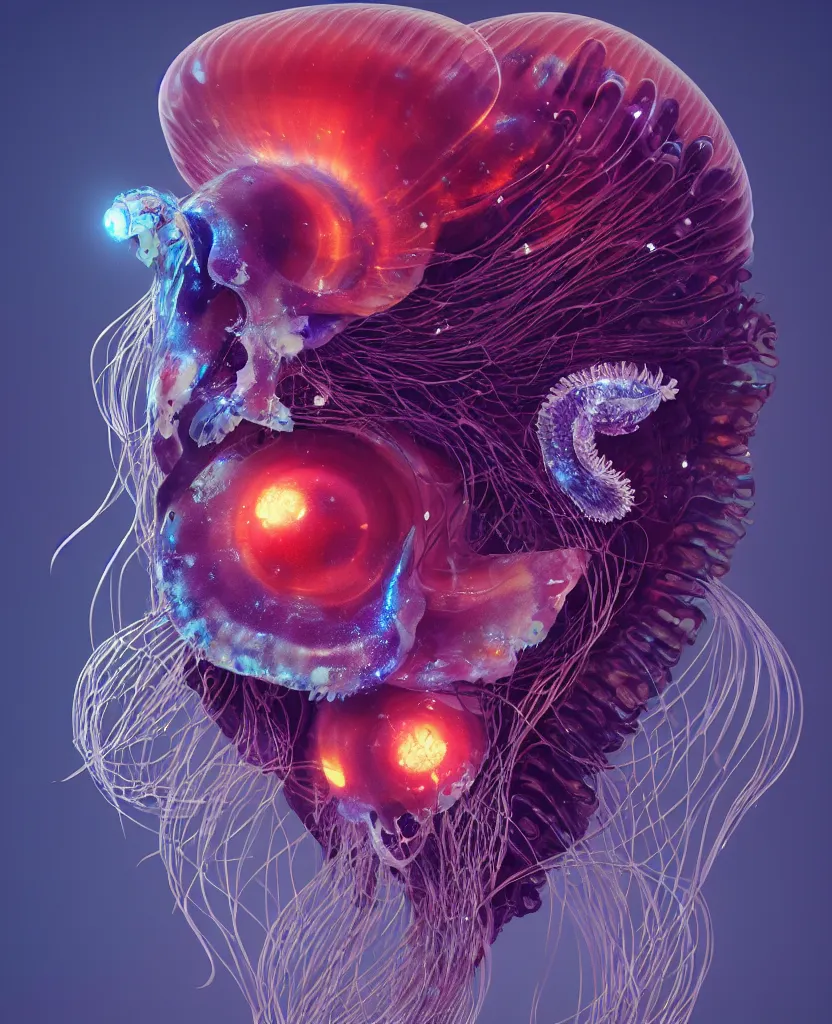 Image similar to goddess close-up portrait animal skull. jellyfish phoenix head, nautilus, orchid, skull, betta fish, bioluminiscent creatures, intricate artwork by Tooth Wu and wlop and beeple. octane render, trending on artstation, greg rutkowski very coherent symmetrical artwork. cinematic, hyper realism, high detail, octane render, 8k