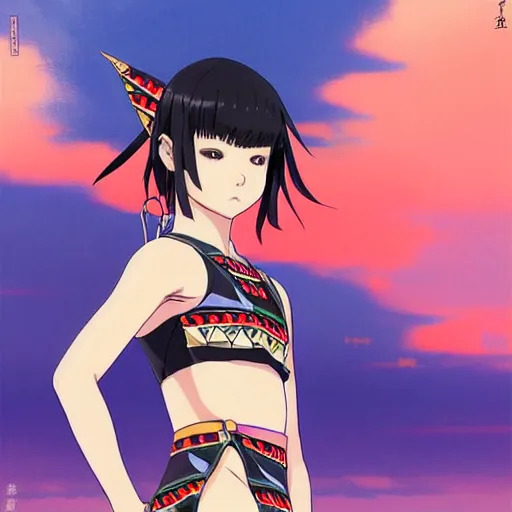 Prompt: a beautiful boyish cassandra cain alluring instagram model, wearing elegant japanese hiphop leotard outfit with subtle mayan patterns and native fashion, aztec street fashion bathing suit, jrpg fashion, gapmoe yandere grimdark, trending on pixiv fanbox, painted by greg rutkowski makoto shinkai takashi takeuchi studio ghibli, akihiko yoshida