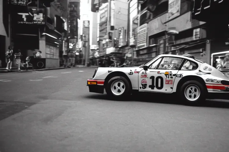 Image similar to single racecar 1 9 8 8 9 1 1, movie still, vintage footage on tokyo streets, volumetric lighting, f 8 aperture, cinematic eastman 5 3 8 4 film