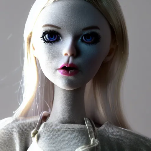 Image similar to ugly creepy dirty Barbie doll, ethereal dramatic volumetric light, sharp focus