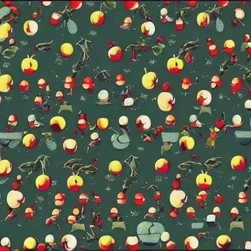 Image similar to apples on trees, where's wally, space stations, 2 0 0 1 a space odyssey