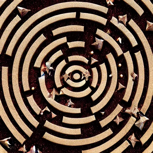 Image similar to a labyrinth with star and finish, made by cheese and chocolate, very detailed, 4 k, sharp focus, octane render