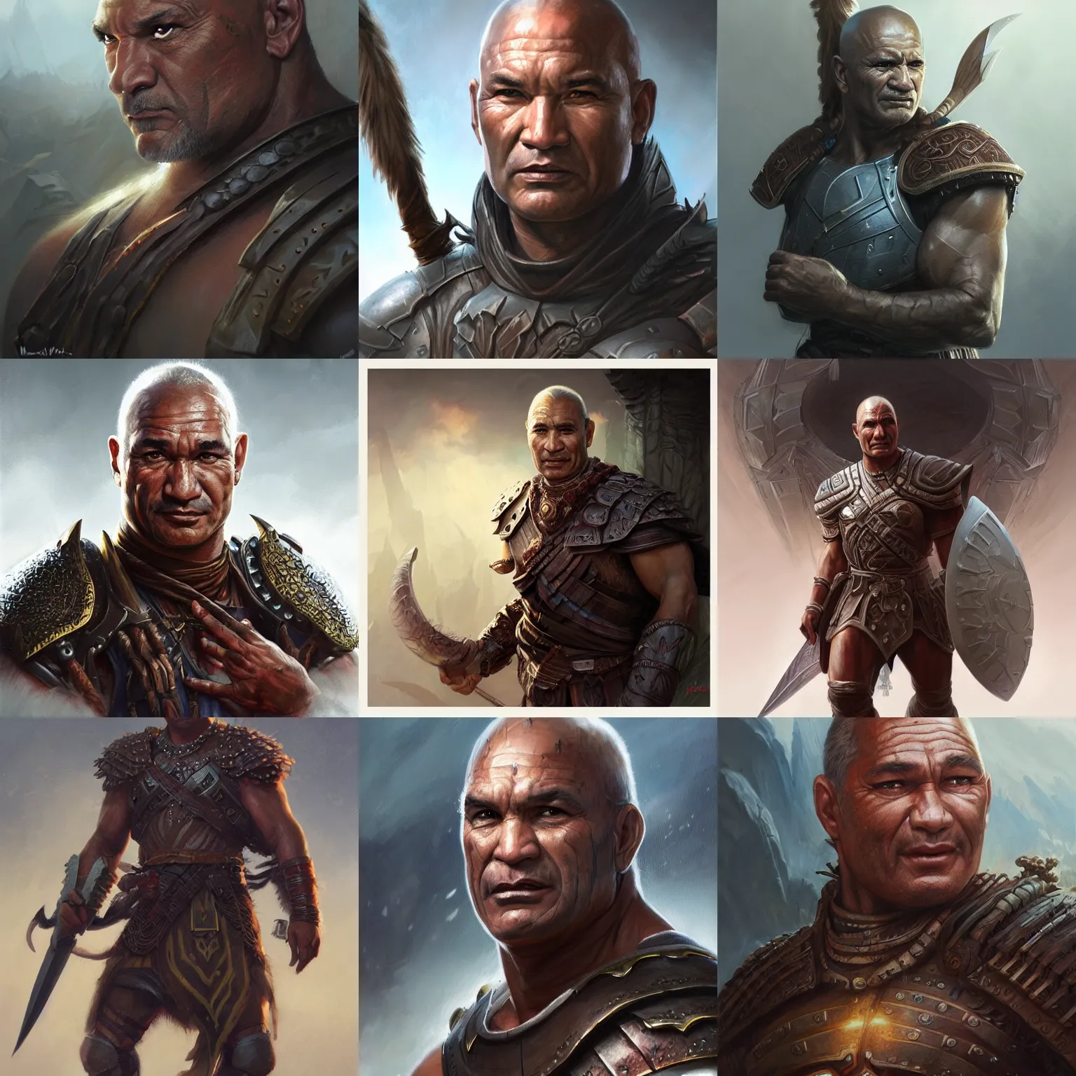 Image similar to warrior, temuera morrison, D&D, fantasy, portrait, highly detailed, digital painting, trending on artstation, concept art, sharp focus, illustration, art by artgerm and greg rutkowski and magali villeneuve