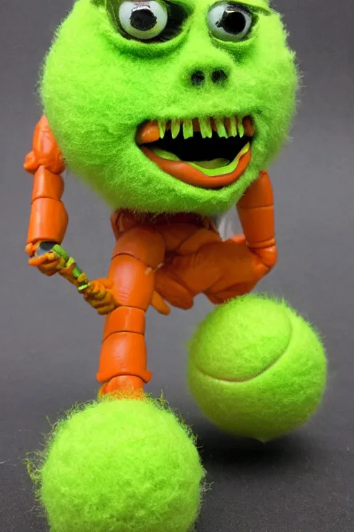 Image similar to 8 k high definition, 1 9 8 0 tennis ball monster kenner style action figure, full body, highly detailed, science fiction, photorealistic