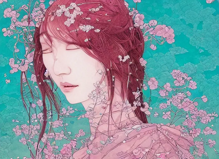 Image similar to lee jin - eun in luxurious dress emerging from pink and turquoise water in renaissance city during an eclipse by takato yamamoto, nicola samuri, conrad roset, m. k. kaluta, martine johanna, rule of thirds, elegant look, beautiful, chic, face anatomy, cute complexion