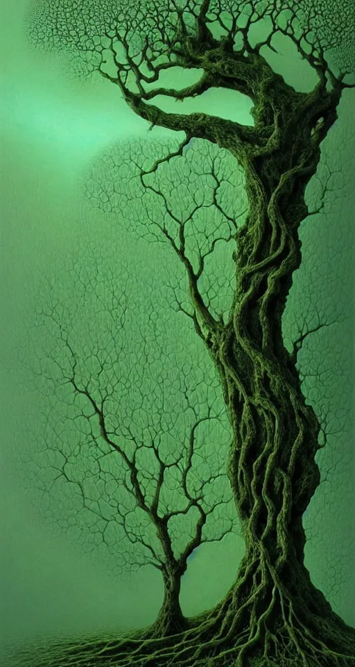 Prompt: 3d fractal wallpaper by zdzisław beksiński, green, roots, magic, tree!!!!!!!!!!!!!!!!!!!!!!!!!!!, dmt!!!!!!!!, tripy, psychedelic!!!!!!!!!!!!!!!!!!!!!, mandelbulb 3d, digital art, high details, depth of field, hard shadows, low lightning, trending on artstation, deviantart, octane render, HD, 8k, low light, black background, (((((((no glow)))))))