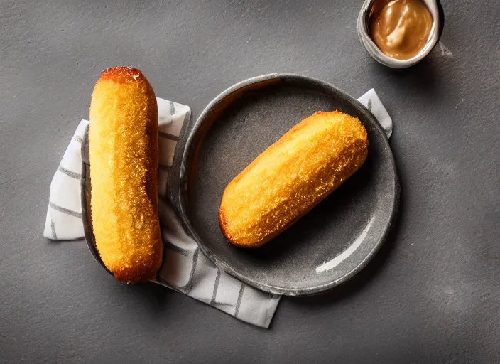 Prompt: dslr food photograph of deep fried twinkie cut in half, 8 5 mm f 1. 8