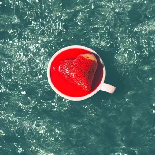 Image similar to a strawberry shaped mug floating in water