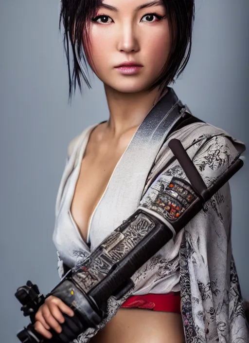 Prompt: portrait of japanese lara croft wearing kimono, by charlotte grimm, natural light, detailed face, beautiful features, symmetrical, canon eos c 3 0 0, ƒ 1. 8, 3 5 mm, 8 k, medium - format print, half body shot