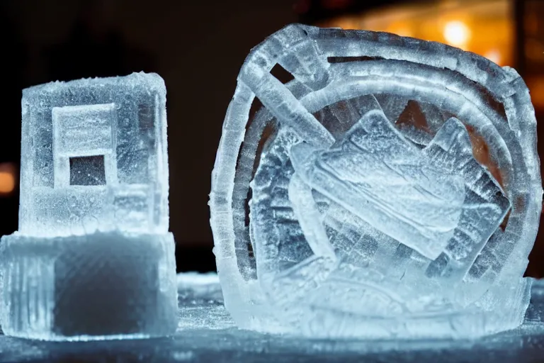 Image similar to a clear ice sculpture of a burger made entirely of ice, 4 k