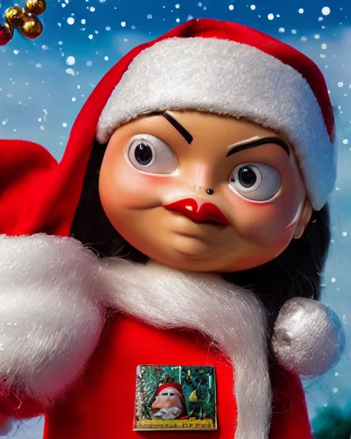 Prompt: highly detailed closeup, portrait of a tin toy santa greta thunberg wearing a bikini, depth of field, fashion photoshoot by nicoletta ceccoli, mark ryden, lostfish, dan decarlo, bob clampett, max fleischer, breathtaking, detailed and intricate snowenvironment, 8 k resolution, hyperrealistic, octane render