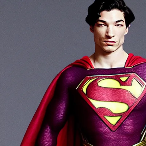 Prompt: Ezra Miller as Superman, real photo