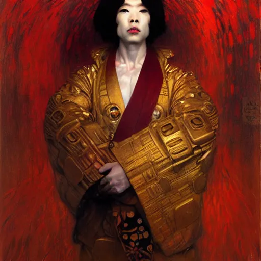 Image similar to a portrait of a male mutant in a red kimono in the sewers. furaffinity furry art detailed face painting by gaston bussiere craig mullins jc leyendecker gustav klimt artgerm greg rutkowski furry