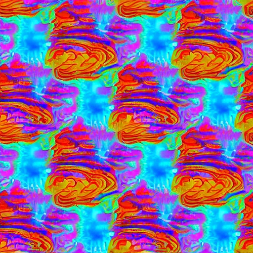 Image similar to colorful 3 d autostereogram illusion puzzle with psychedelic mushrooms dancing among a tie dye desert of peyote | symmetrical seamless tile