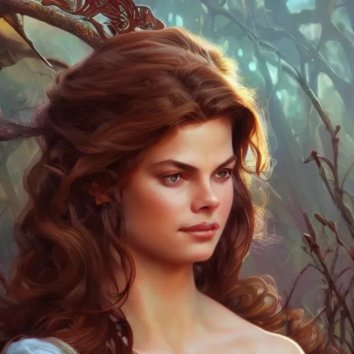 Prompt: beautiful young kathy ireland, closeup, d & d, fantasy, intricate, elegant, highly detailed, digital painting, artstation, concept art, matte, sharp focus, illustration, art by artgerm and greg rutkowski and alphonse mucha