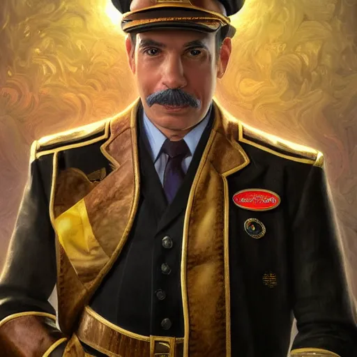 Image similar to mario as a wealthy cruise captain portrait, detailed, centered, digital painting, artstation, concept art, donato giancola, joseph christian leyendecker, wlop, boris vallejo, breathtaking, 8 k resolution, extremely detailed, beautiful, establishing shot, artistic, hyperrealistic, beautiful face, octane render, cinematic lighting, dramatic lighting, masterpiece