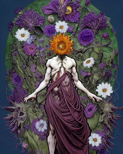 Image similar to the platonic ideal of flowers, rotting, insects and praying of cletus kasady carnage thanos dementor wild hunt doctor manhattan chtulu nazgul mandala ponyo davinci, d & d, fantasy, ego dissolution, scary, decay, dmt, art by artgerm and greg rutkowski and alphonse mucha and giuseppe arcimboldo