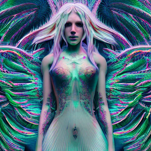 Prompt: photo of angelic witch, hyper detailed, flowing background, intricate and detailed, trippy, 8 k, octane render