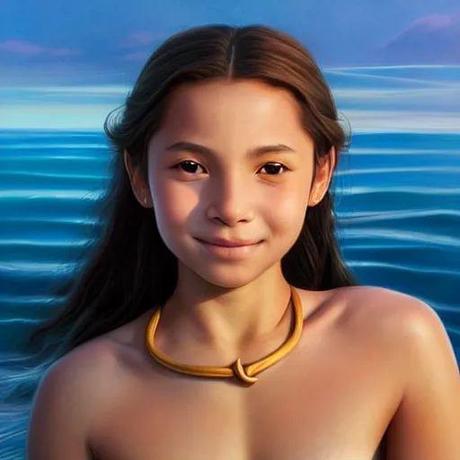 Image similar to beautiful serene intricate portrait of katara from the water tribe as a young woman, smiling softly, relaxing on the beach, golden hour, soft focus, 8 k, art by irakli nadar, hyperrealism, hyperdetailed, ultra realistic