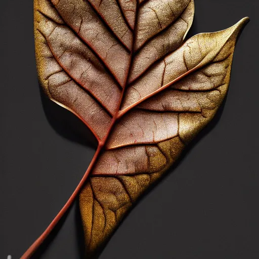 Prompt: Intricate a whole fantasy leaf, encrusted with jewels, illustration, detailed veins, sharp focus, octane render, high quality, 8k, volumetric lighting, on black background