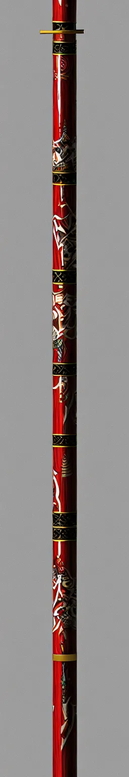 Prompt: single wooden long straight thin ninja fighting staff decorated with oriental ornaments, polished, weapon, highlight, vertical, centred, highly symmetric, sci - fi, fantasy, japan, dnd, close shot, bright uniform background, directional lighting, digital art, hyperrealism, award winning, 8 k, trending on art station