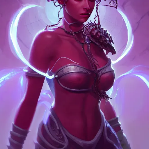 Image similar to Portrait of Kerrigan, the Queen of Blades, as a high priestess dungeons and dragons character, mattepainting concept Blizzard pixar maya engine on stylized background splash comics global illumination lighting artstation lois van baarle, ilya kuvshinov, rossdraws