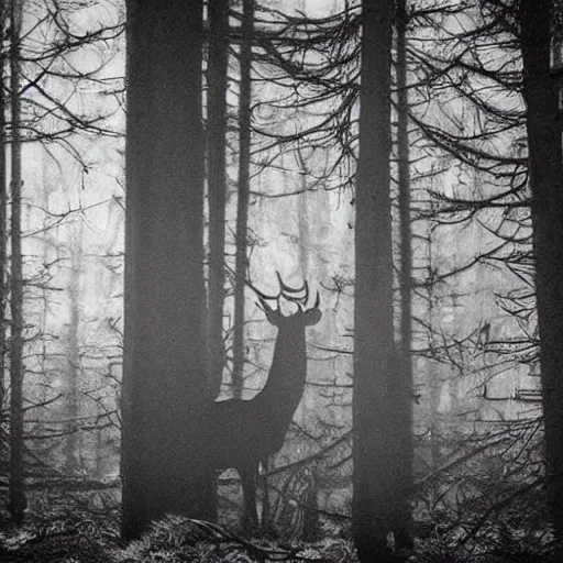 Image similar to 🦌🦙 in creepy scary nightmare atmosphere, realsitic