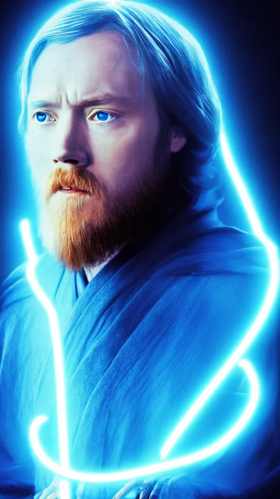 Prompt: a portrait of the ghost of obi - wan, as a digital photograph. blue transucent colors. glowing ghost. transparent portrait. color harmony, 8 k detail, gallery quality, hd wallpaper, premium prints available, hyper - detailed, intricate design.