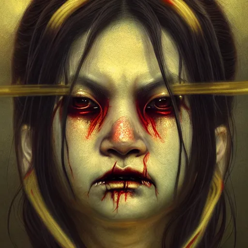 Prompt: horrifying creepy futakuchi - onna portrait, atmospheric lighting, painted, menacing, intricate, volumetric lighting, beautiful, rich deep colours masterpiece, golden hour, sharp focus, ultra detailed, by leesha hannigan, ross tran, thierry doizon, kai carpenter, ignacio fernandez rios