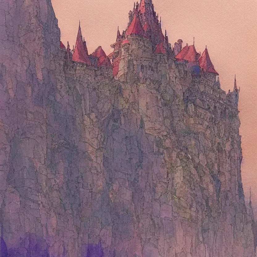 Image similar to a watercolor painting of a castle in the style of jean giraud in the style of moebius trending on artstation deviantart pinterest detailed realistic hd 8 k high resolution