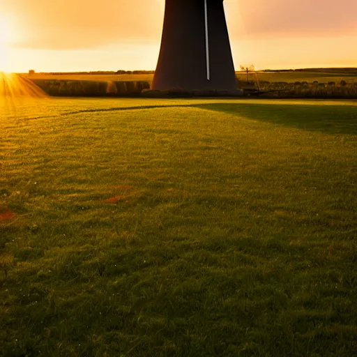 Prompt: Chesterton Windmill in the sunset with sunrays shining through it's sails