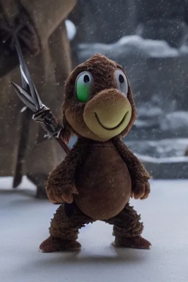 Image similar to very very intricate photorealistic photo of yoshi in an episode of game of thrones, photo is in focus with detailed atmospheric lighting, award - winning details