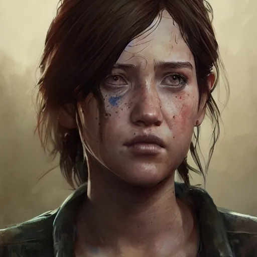 Prompt: 1 / 4 portrait painting of ellie from the last of us, detailed, artstation, greg rutkowski