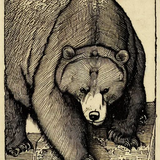 Prompt: brown bear by albrecht durer. woodcut.