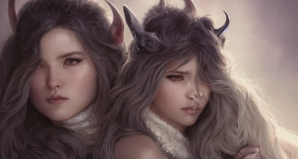 Prompt: 3/4 headshot of young female furry, D&D, cute, fantasy, intricate, long hair, grey skin, mouse ears, black hair, elegant, highly detailed, digital painting, artstation, concept art, smooth, sharp focus, illustration, art by artgerm and greg rutkowski and alphonse mucha