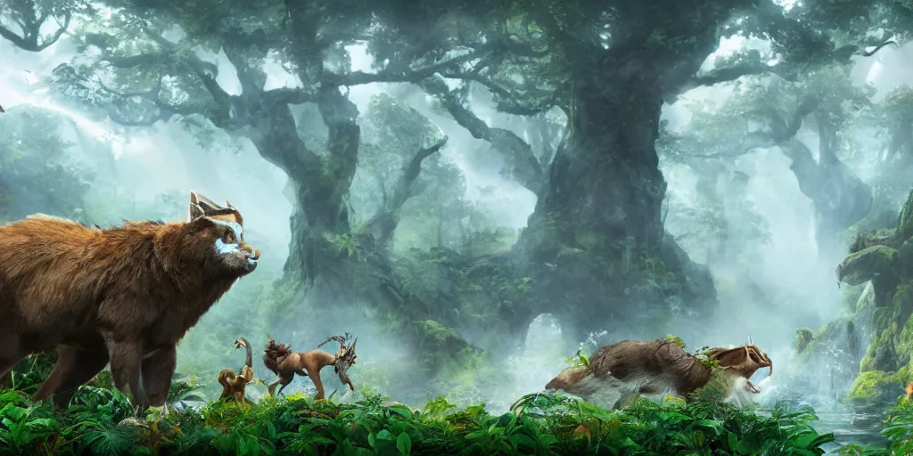 Prompt: a concept art of fauna animal design, 8 k, matte painting, fantasy, avatar movie