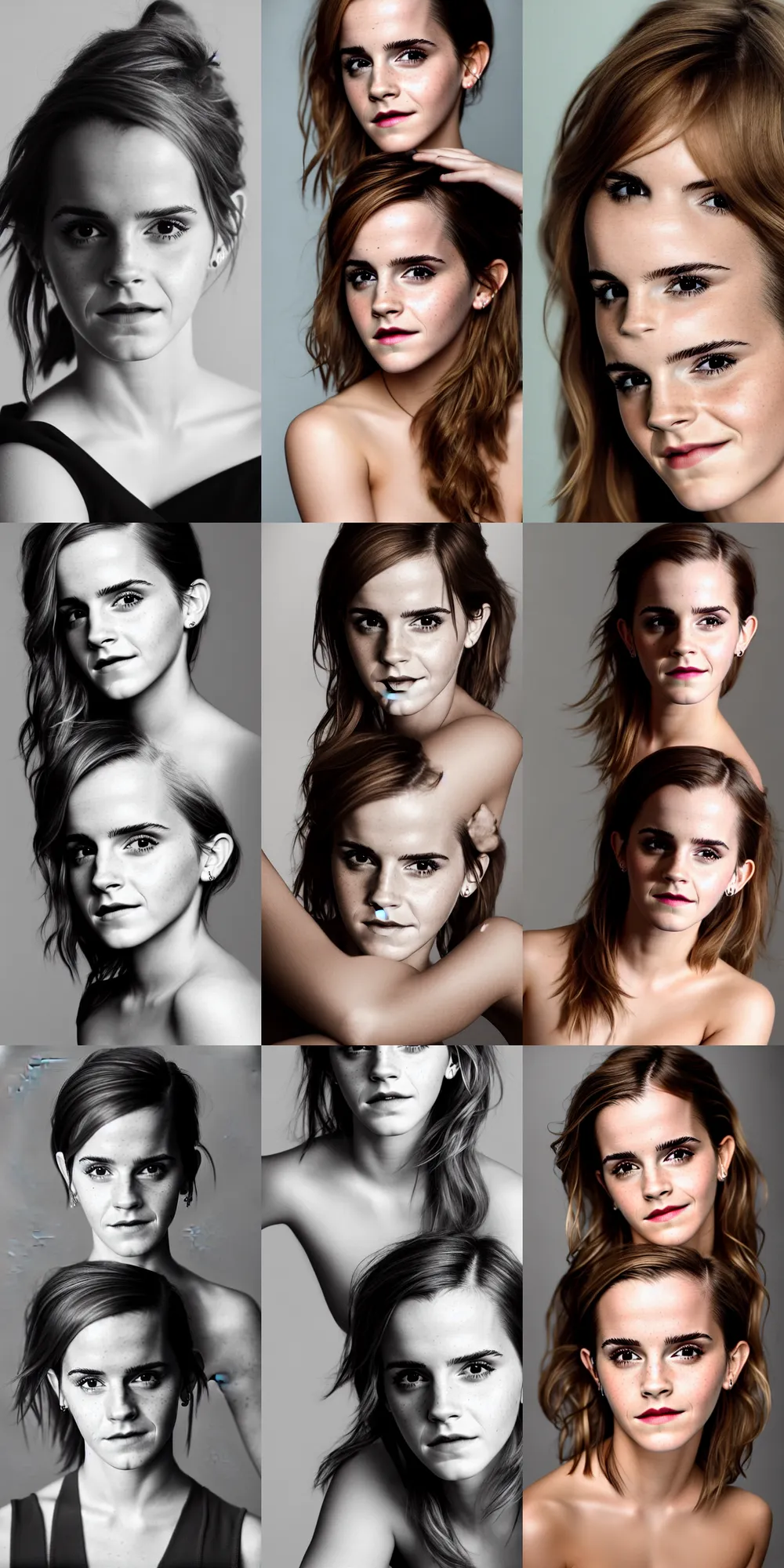 Prompt: emma watson portrait photo. soft lighting, smooth gradients. naughty seductive smile. lights and shadows. sultry, anamorphic lens