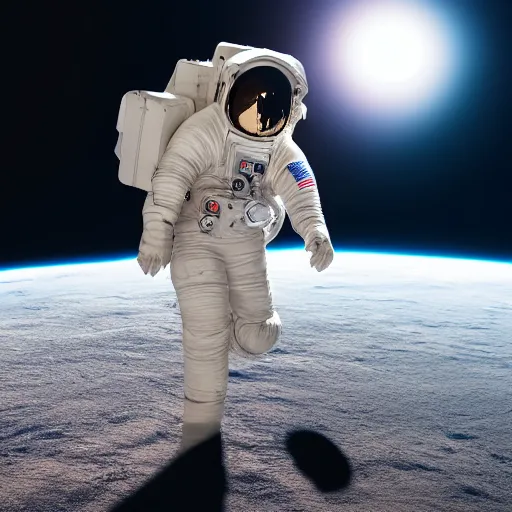 Prompt: photograph of an astronaut against night sky, only arms and legs are lit, full body photo,, 8 k