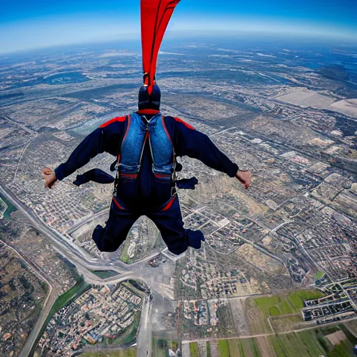 Image similar to skydiving with a wingsuit over edmonton, 4 k, high detail, high - resolution photograph, professional photography, ultra - detail